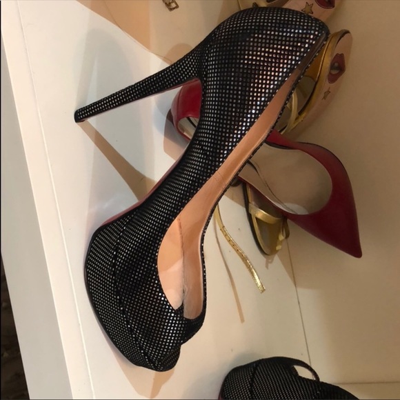 Christian Louboutin Shoes - Christian Louboutin Lady Peep Metallic Heels